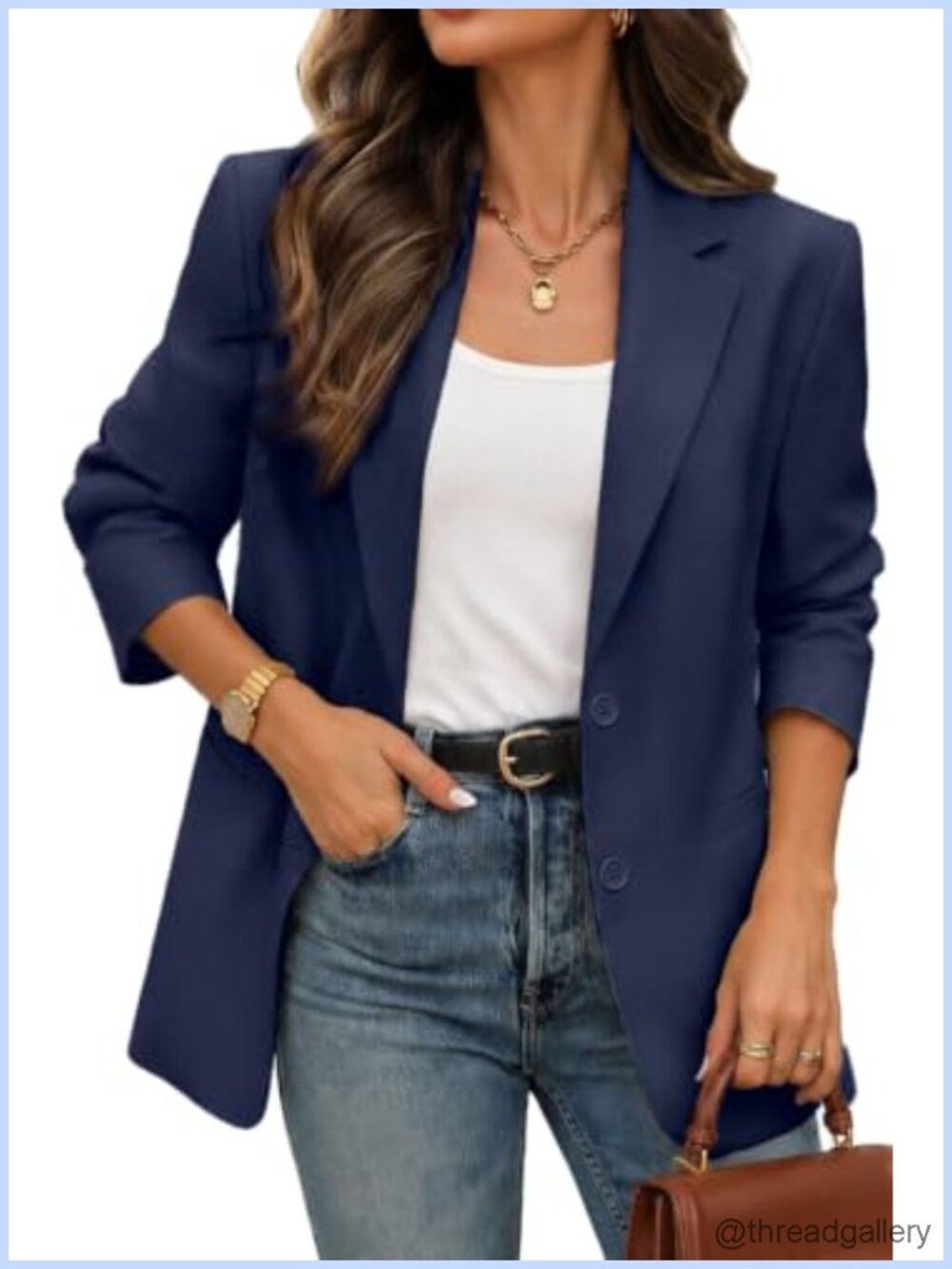 ELLEVEN Women's Boyfriend Fit Blazer Business Casual Notch Lapel Pockets